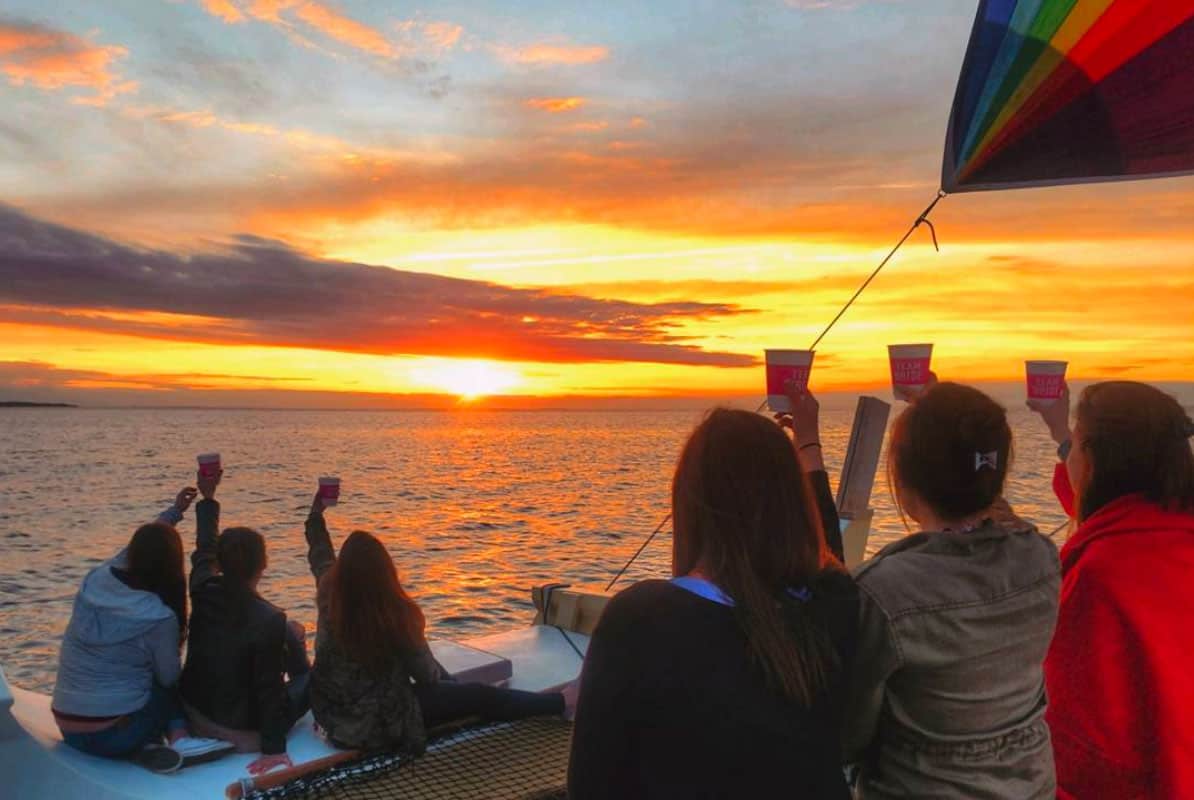 Cheers to the sunset on board Mon Tiki Largo